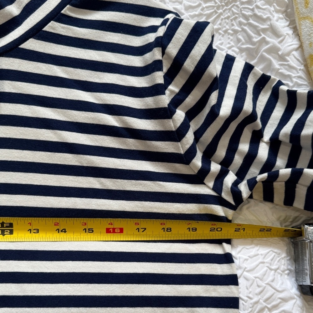 J. Crew Funnel Neck Stripped Blue and White Pullover 100% Cotton Women’s Size M - Picture 7 of 9